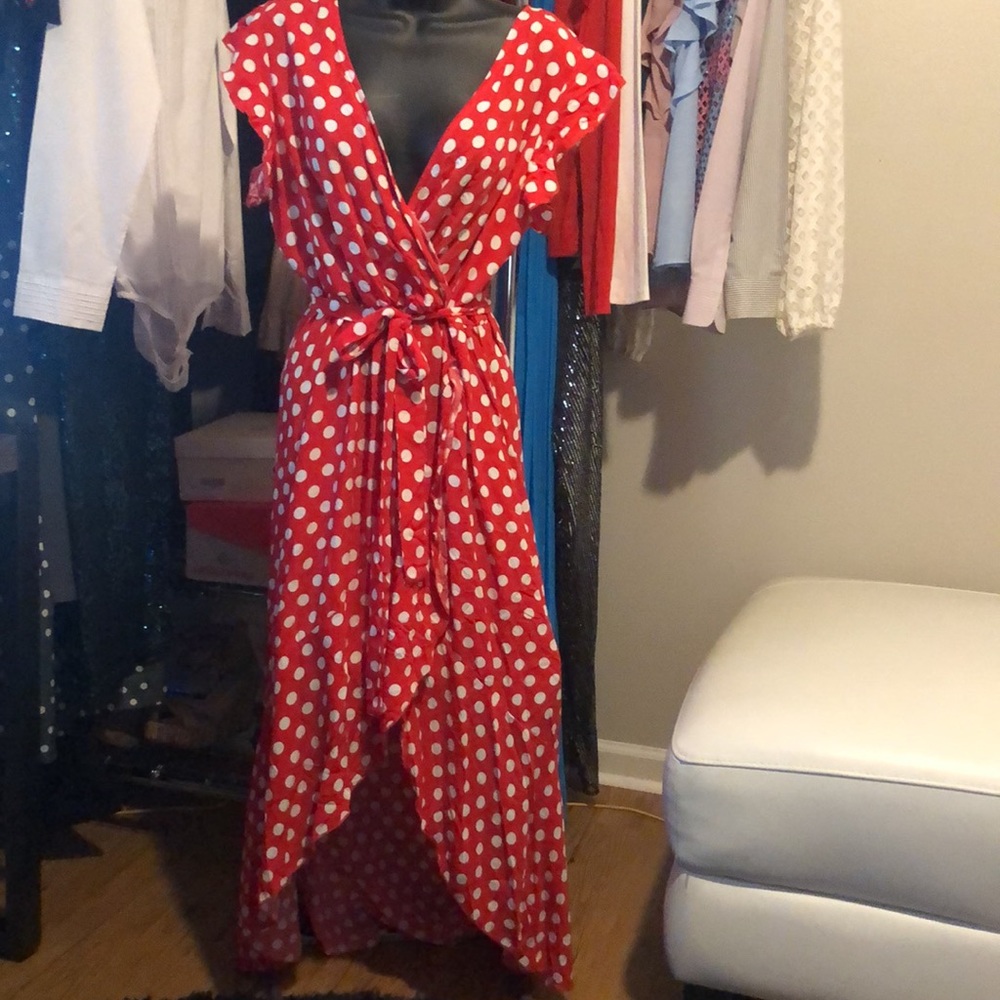 Polka Dots-Spring Summer Boho V-Neck Faux Wrap Maxi NWT. Limited time price - Picture 7 of 7